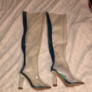Thigh high Perspex heels